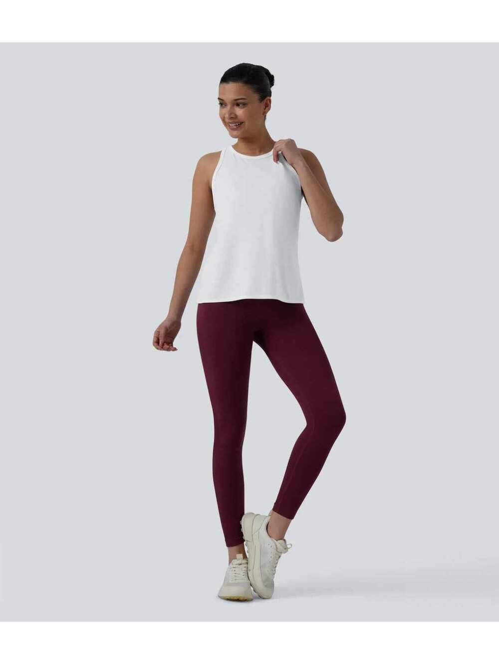 Halara Racerback Pleated Round Neck Quick Dry Yoga Tank Top White Size Large - Picture 9 of 9